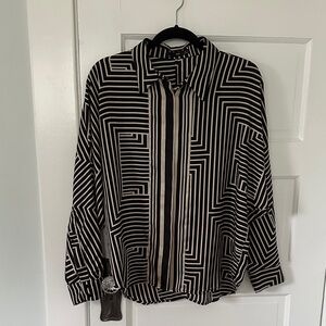 Mango Women’s Black and White Geometric Blouse